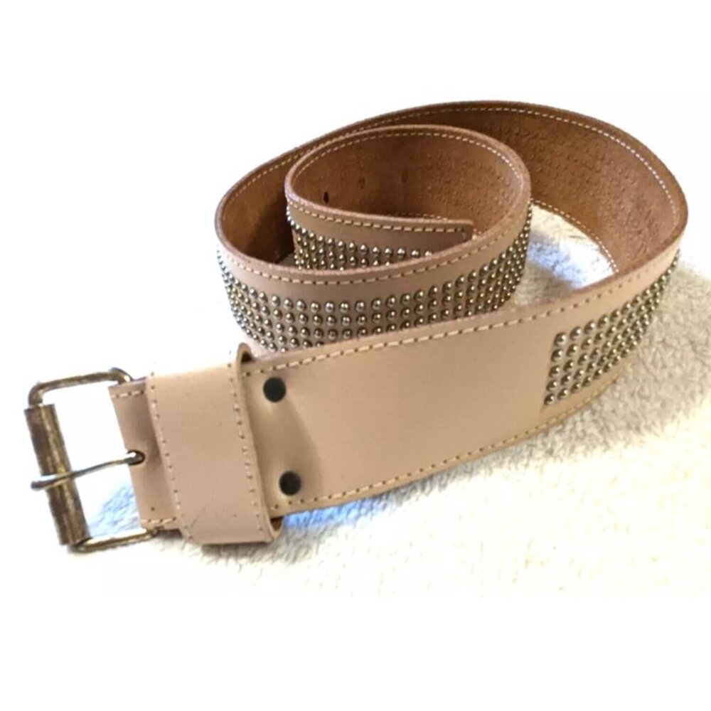 Vintage Authentic WHIPP Genuine Leather Belt Studded Beige Size SM 1.5" Wide